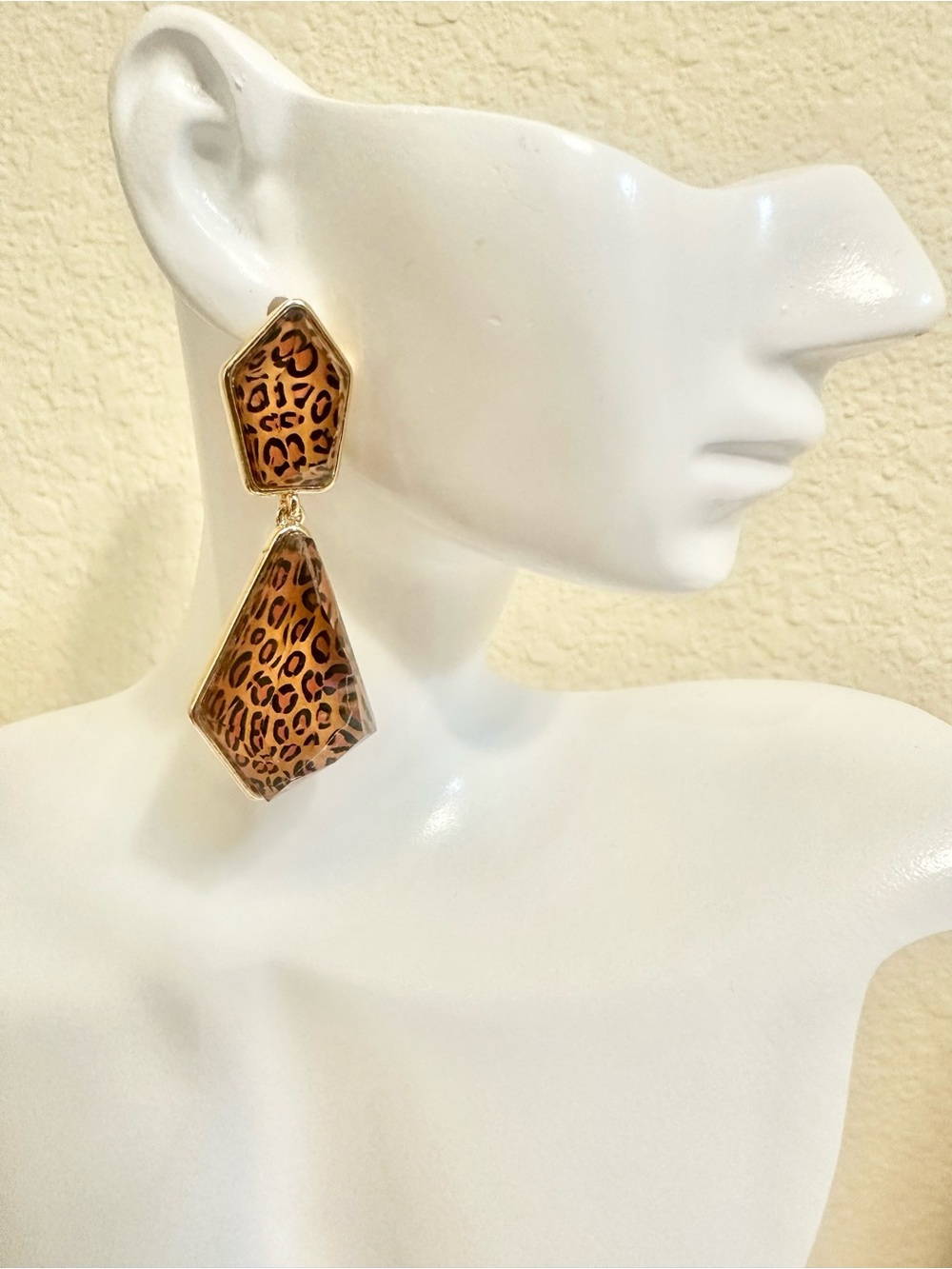 18k Gold Plated Leopard Print Drop Earrings - Gold Frame
